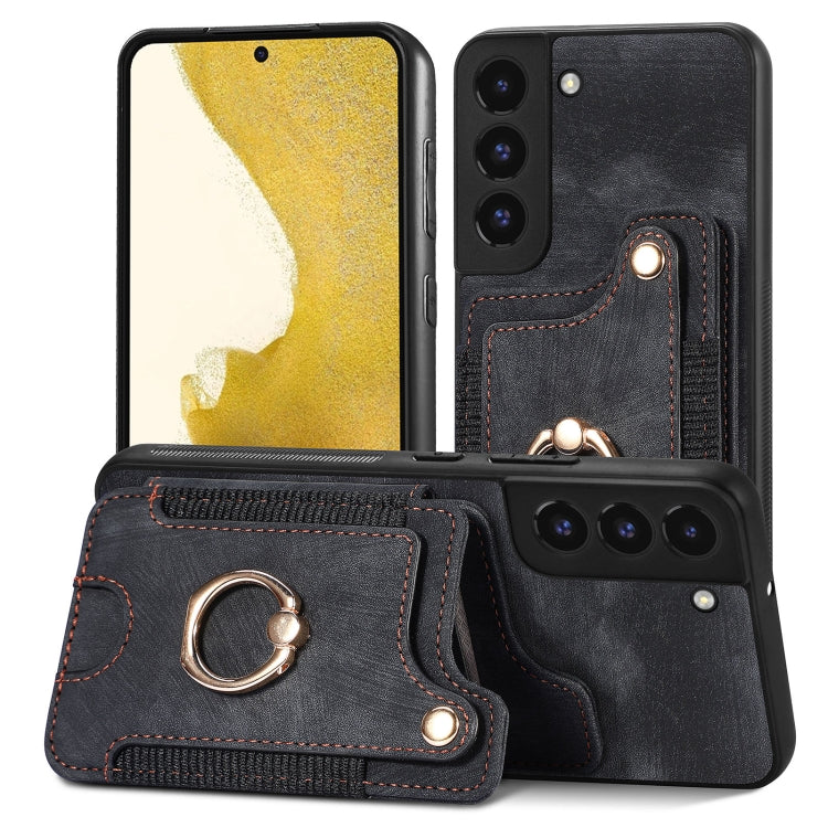 Retro Skin-feel Ring Multi-card Wallet Phone Case