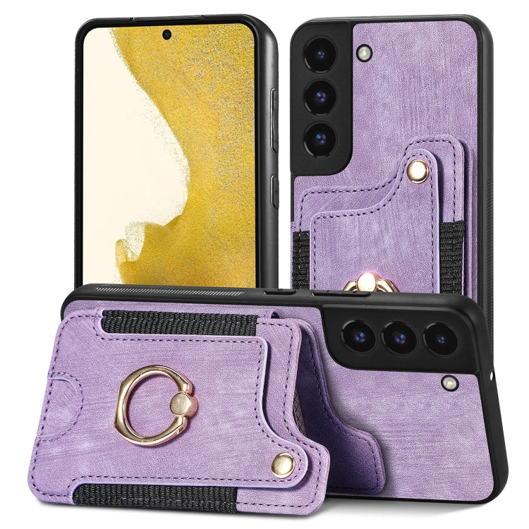 Retro Skin-feel Ring Multi-card Wallet Phone Case