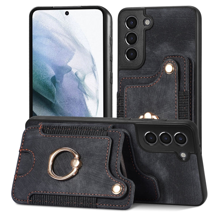 Retro Skin-feel Ring Multi-card Wallet Phone Case
