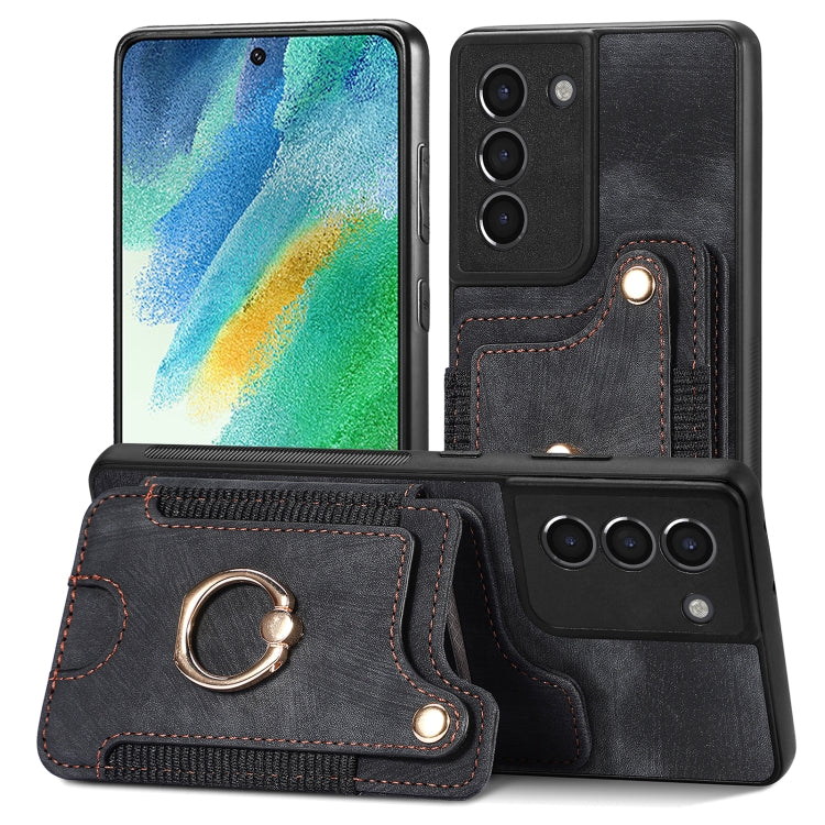 Retro Skin-feel Ring Multi-card Wallet Phone Case