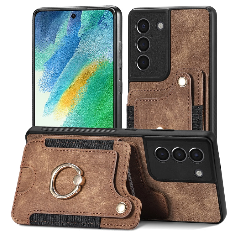 Retro Skin-feel Ring Multi-card Wallet Phone Case