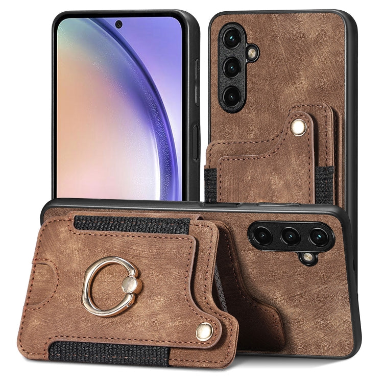 Retro Skin-feel Ring Multi-card Wallet Phone Case