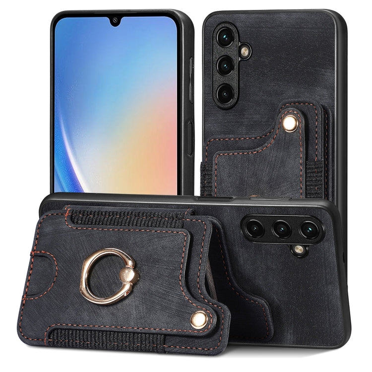 Retro Skin-feel Ring Multi-card Wallet Phone Case