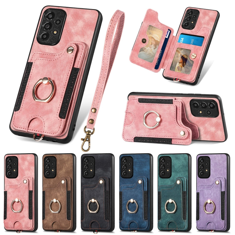 Retro Skin-feel Ring Multi-card Wallet Phone Case