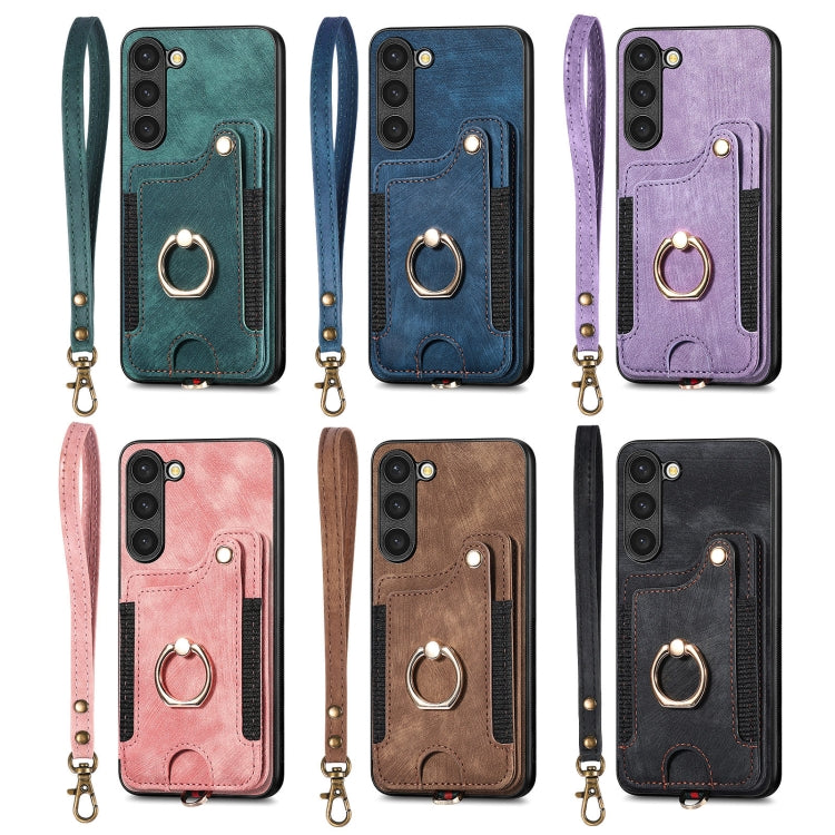 Retro Skin-feel Ring Multi-card Wallet Phone Case