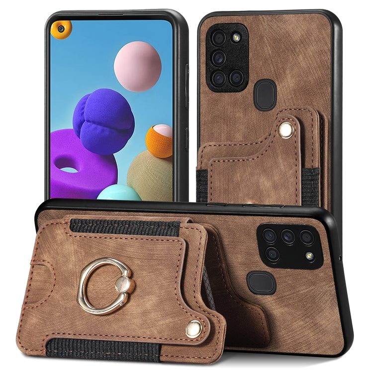 Retro Skin-feel Ring Multi-card Wallet Phone Case