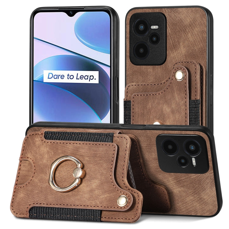 Retro Skin-feel Ring Multi-card Wallet Phone Case