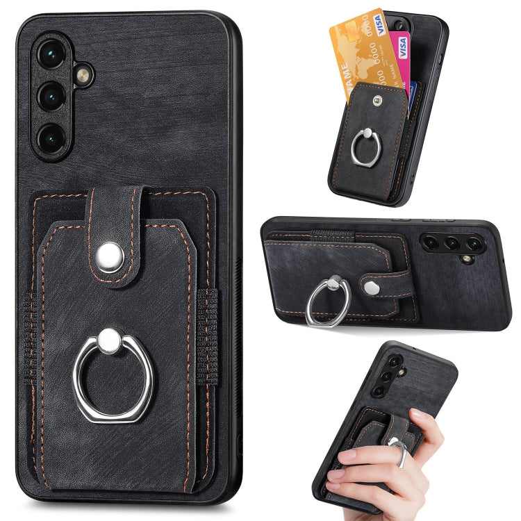 Retro Skin-feel Ring Card Wallet Phone Case
