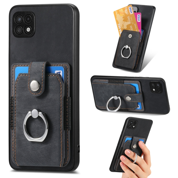 Retro Skin-feel Ring Card Wallet Phone Case