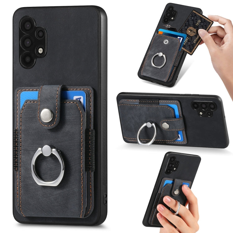 Retro Skin-feel Ring Card Wallet Phone Case