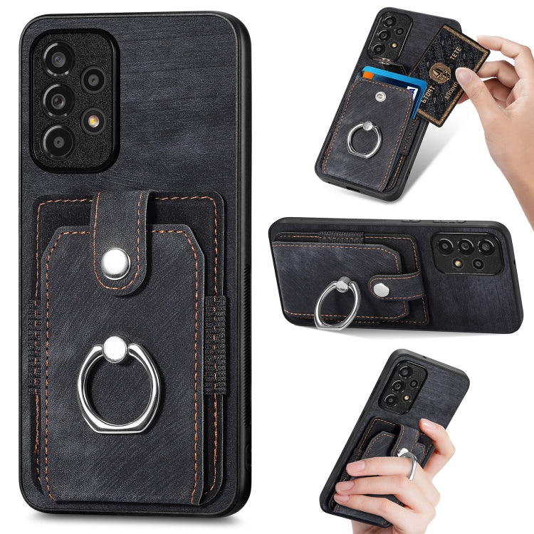 Retro Skin-feel Ring Card Wallet Phone Case