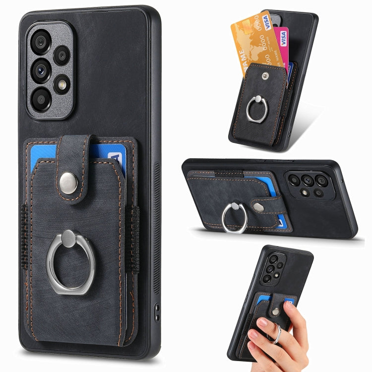 Retro Skin-feel Ring Card Wallet Phone Case