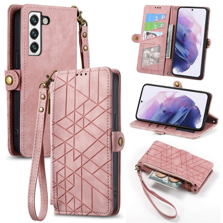 Geometric Zipper Wallet Side Buckle Leather Phone Case
