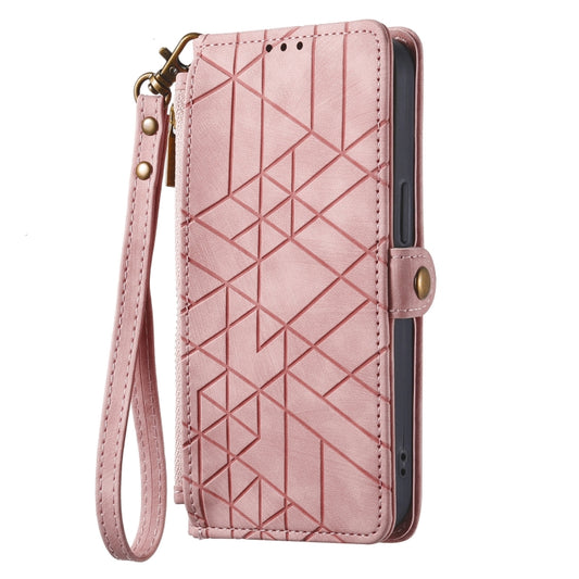 Geometric Zipper Wallet Side Buckle Leather Phone Case