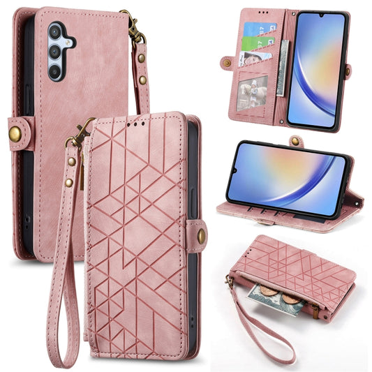 Geometric Zipper Wallet Side Buckle Leather Phone Case