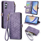 Geometric Zipper Wallet Side Buckle Leather Phone Case