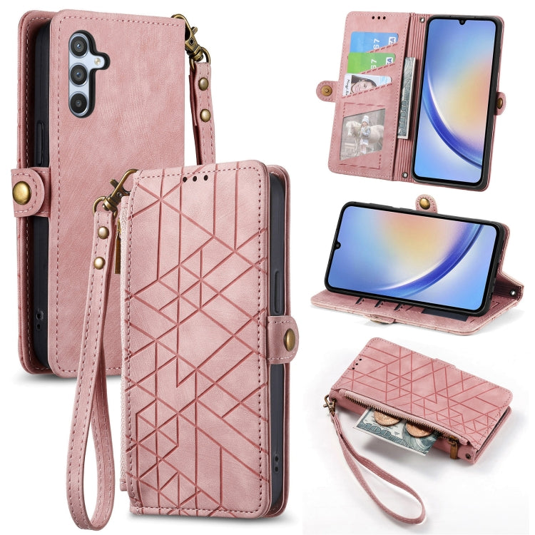 Geometric Zipper Wallet Side Buckle Leather Phone Case