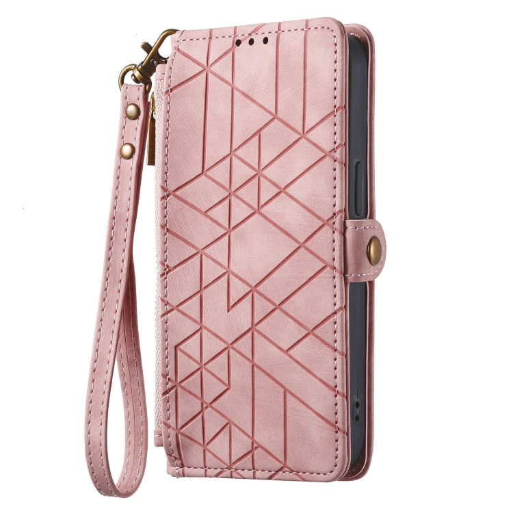 Geometric Zipper Wallet Side Buckle Leather Phone Case