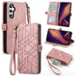 Geometric Zipper Wallet Side Buckle Leather Phone Case