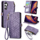 Geometric Zipper Wallet Side Buckle Leather Phone Case
