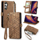 Geometric Zipper Wallet Side Buckle Leather Phone Case