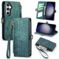 Geometric Zipper Wallet Side Buckle Leather Phone Case