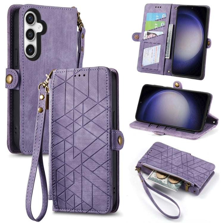 Geometric Zipper Wallet Side Buckle Leather Phone Case