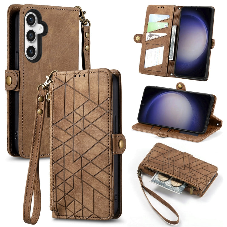 Geometric Zipper Wallet Side Buckle Leather Phone Case