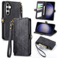 Geometric Zipper Wallet Side Buckle Leather Phone Case