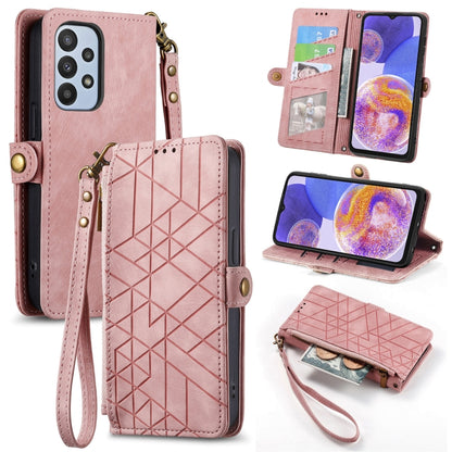 Geometric Zipper Wallet Side Buckle Leather Phone Case