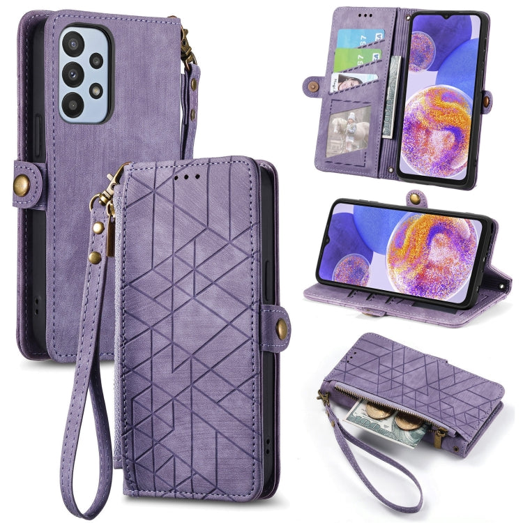 Geometric Zipper Wallet Side Buckle Leather Phone Case