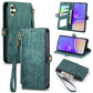 Geometric Zipper Wallet Side Buckle Leather Phone Case