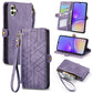 Geometric Zipper Wallet Side Buckle Leather Phone Case