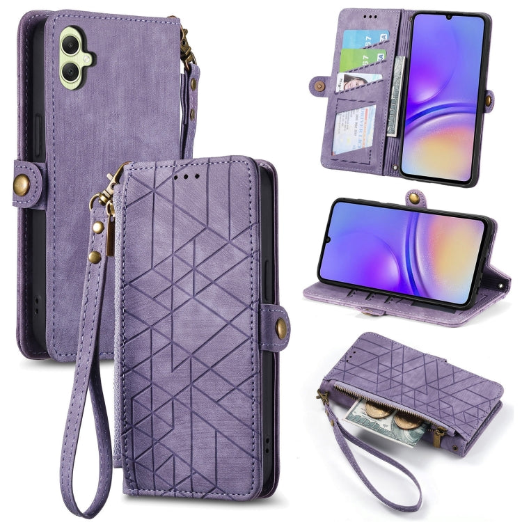Geometric Zipper Wallet Side Buckle Leather Phone Case