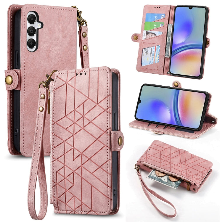 Geometric Zipper Wallet Side Buckle Leather Phone Case