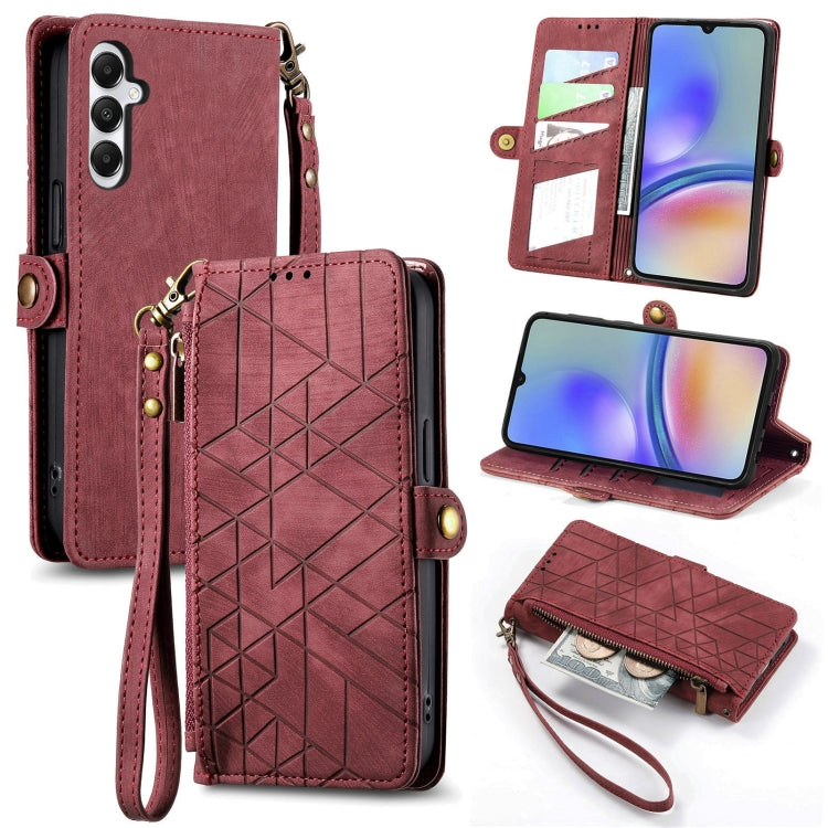 Geometric Zipper Wallet Side Buckle Leather Phone Case