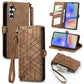Geometric Zipper Wallet Side Buckle Leather Phone Case