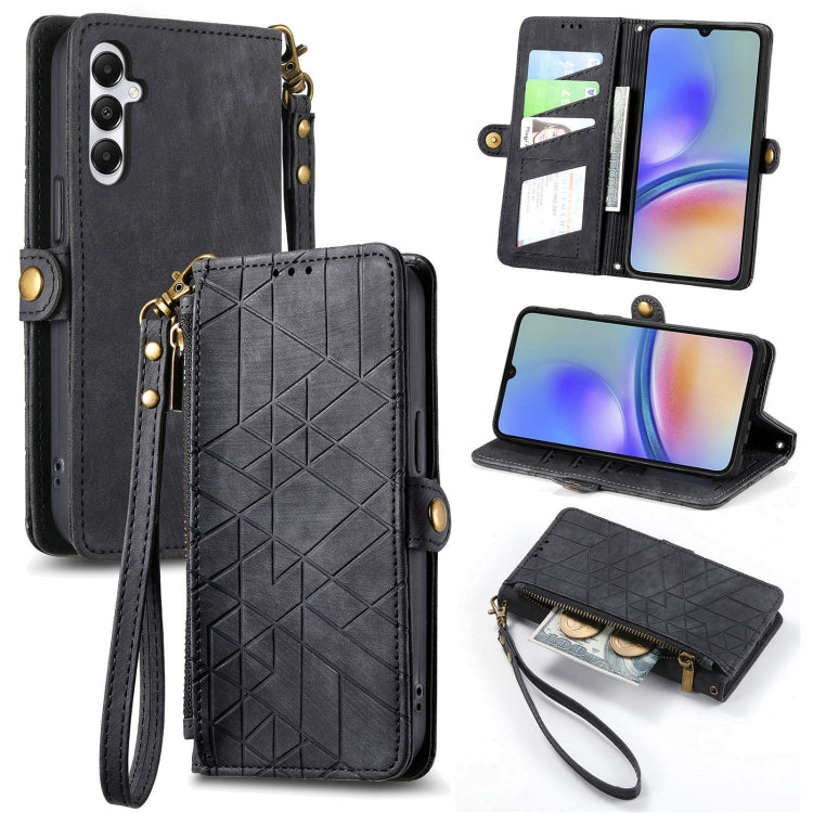 Geometric Zipper Wallet Side Buckle Leather Phone Case