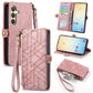 Geometric Zipper Wallet Side Buckle Leather Phone Case