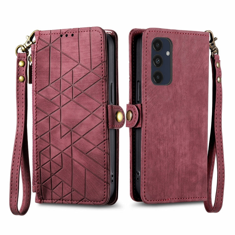 Geometric Zipper Wallet Side Buckle Leather Phone Case