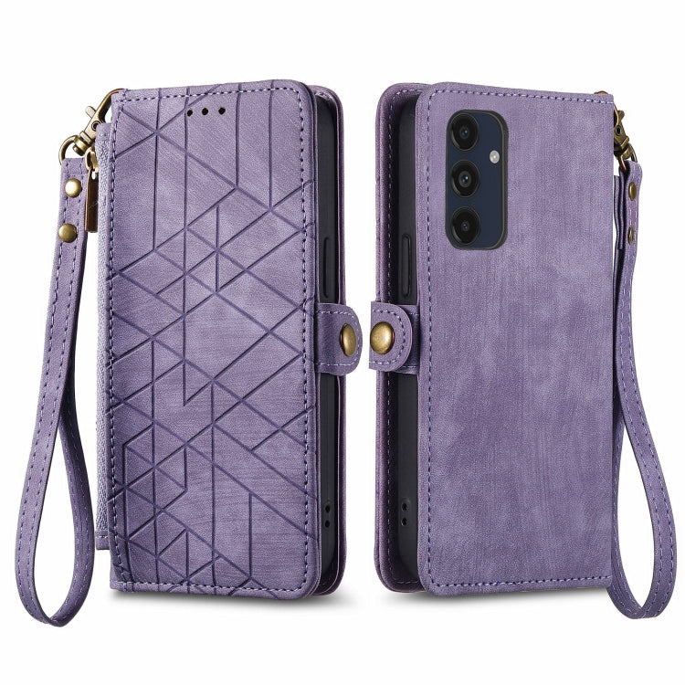 Geometric Zipper Wallet Side Buckle Leather Phone Case