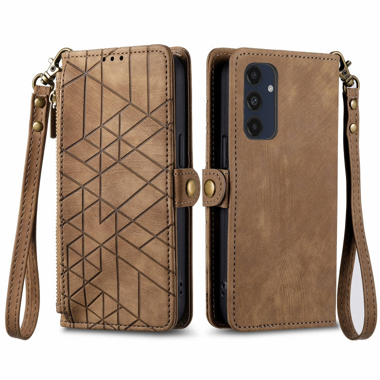Geometric Zipper Wallet Side Buckle Leather Phone Case
