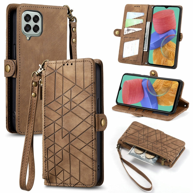 Geometric Zipper Wallet Side Buckle Leather Phone Case