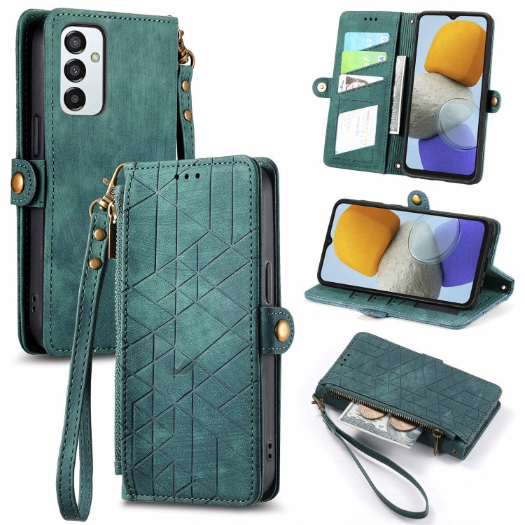 Geometric Zipper Wallet Side Buckle Leather Phone Case