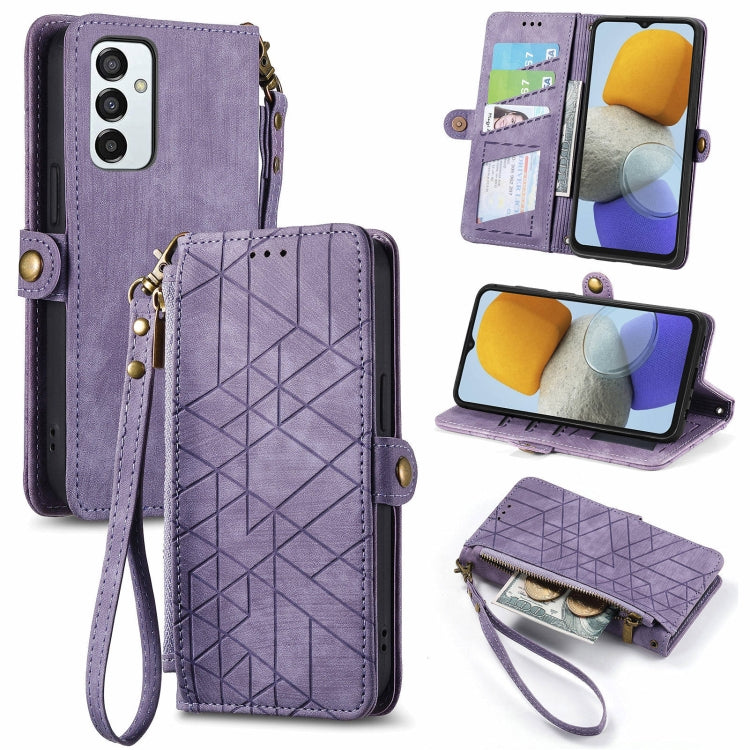 Geometric Zipper Wallet Side Buckle Leather Phone Case