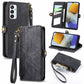 Geometric Zipper Wallet Side Buckle Leather Phone Case