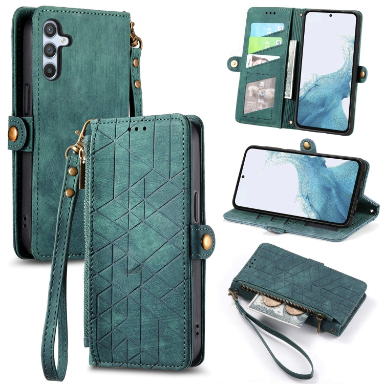 Geometric Zipper Wallet Side Buckle Leather Phone Case