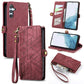 Geometric Zipper Wallet Side Buckle Leather Phone Case