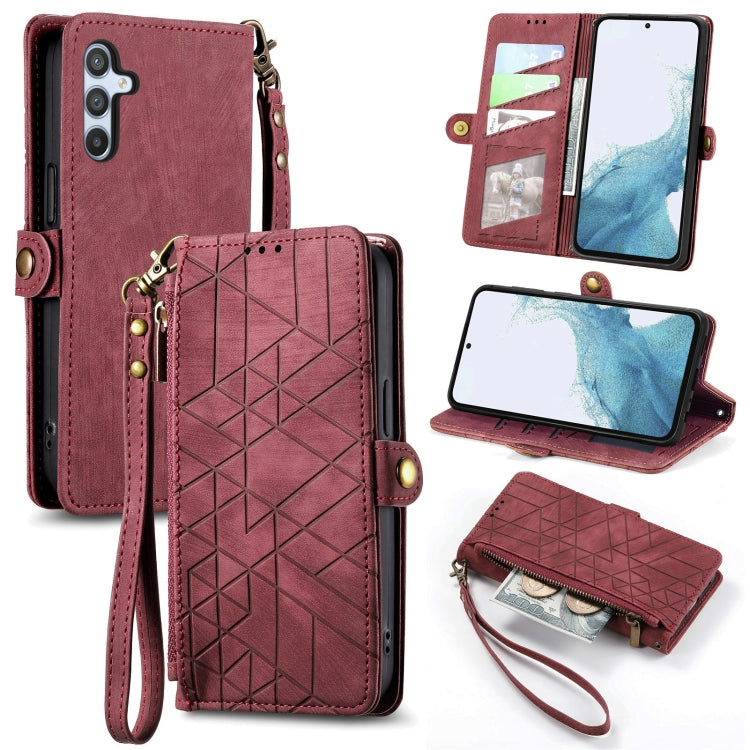 Geometric Zipper Wallet Side Buckle Leather Phone Case