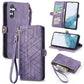 Geometric Zipper Wallet Side Buckle Leather Phone Case